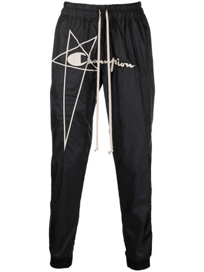 Shop Rick Owens X Champion Embroidered Logo Joggers In Black