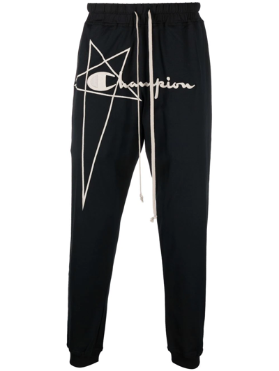 Shop Rick Owens X Champion Embroidered-logo Joggers In Black