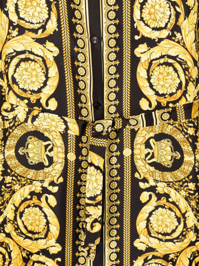 Shop Versace Baroque-pattern Silk Shirt Dress In Black