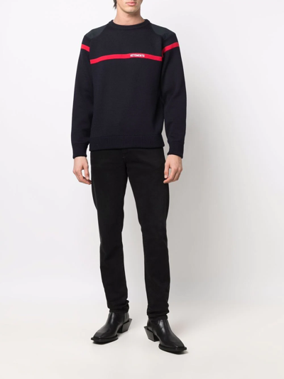 Shop Vetements Logo-embroidered Merino Sweater In Blue