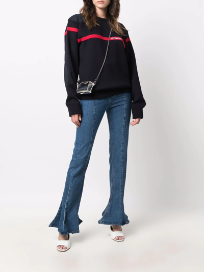 Shop Vetements Logo-embroidered Merino Sweater In Blue