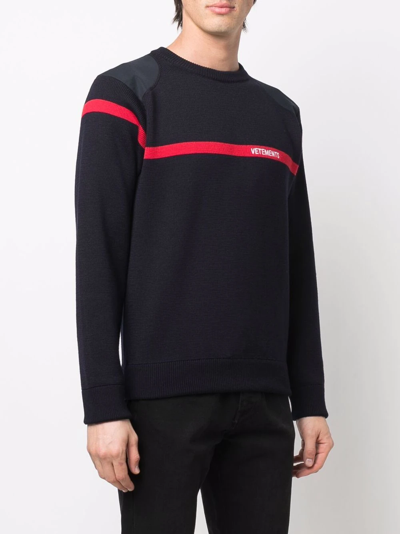 Shop Vetements Logo-embroidered Merino Sweater In Blue