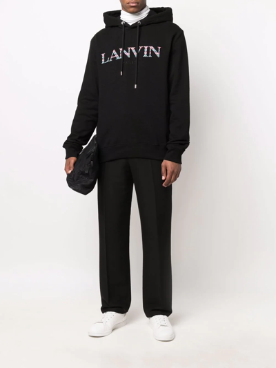 Lanvin Embroidered-logo Drawstring Hoodie In Black