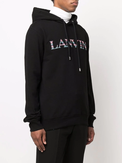 Shop Lanvin Embroidered-logo Drawstring Hoodie In Black