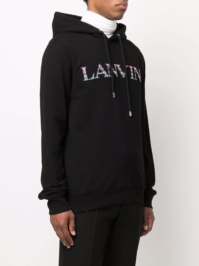 Lanvin Embroidered-logo Drawstring Hoodie In Black