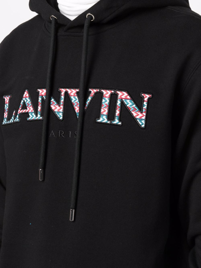 Shop Lanvin Embroidered-logo Drawstring Hoodie In Black