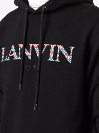 Lanvin Embroidered-logo Drawstring Hoodie In Black
