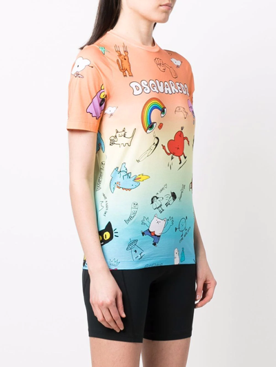Dsquared2 Graphic-print Gradient T-shirt In Orange