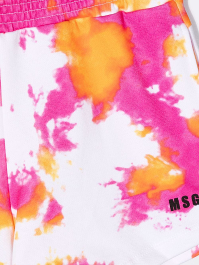 Shop Msgm Teen Logo-print Tie-dye Shorts In White