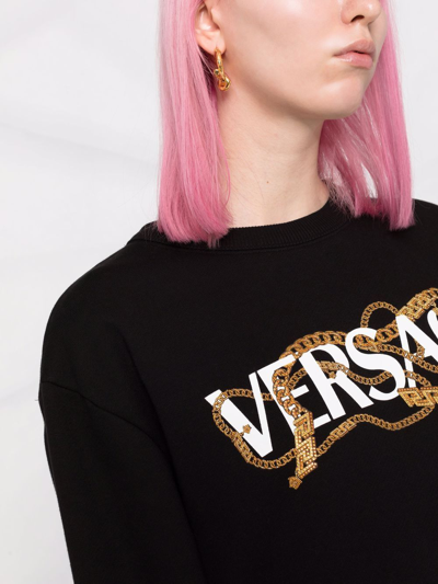Shop Versace Logo-print Cropped Sweatshirt In Black