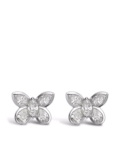 Shop Pragnell 18kt White Gold Butterfly Diamond Stud Earrings In Silver