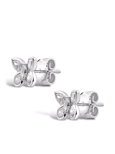 Shop Pragnell 18kt White Gold Butterfly Diamond Stud Earrings In Silver