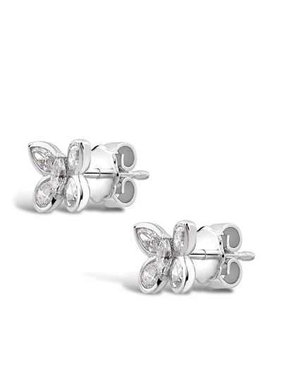 Pragnell 18kt White Gold Butterfly Diamond Stud Earrings In Silver
