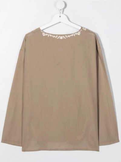 Shop Douuod Teen Embroidered Cotton Tunic In Neutrals