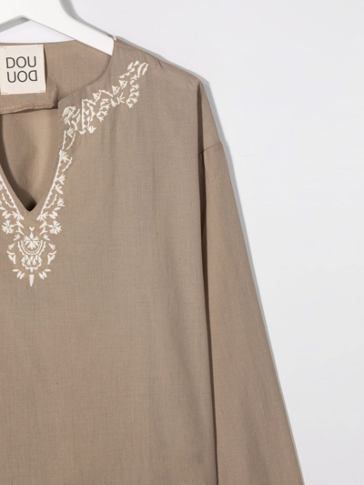 Shop Douuod Teen Embroidered Cotton Tunic In Neutrals