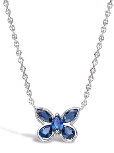 Shop Pragnell 18kt White Gold Butterfly Sapphire Pendant Necklace In Silver