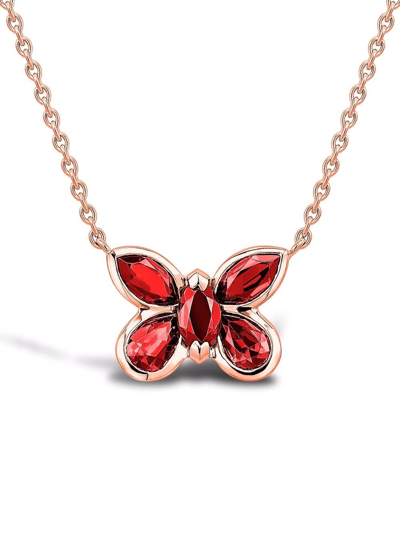 Shop Pragnell 18kt Rose Gold Butterfly Ruby Pendant Necklace In Pink