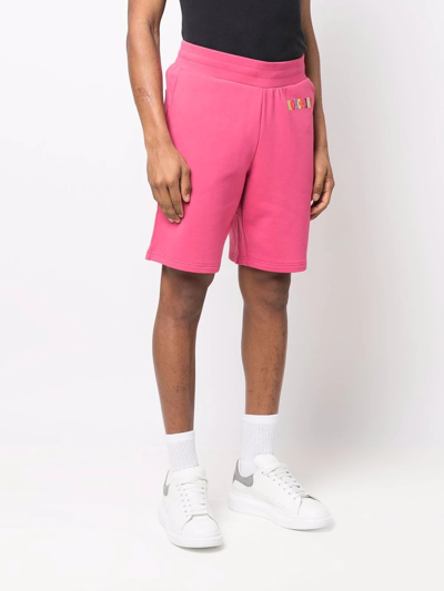Shop Moschino Logo-print Organic Cotton Shorts In Pink