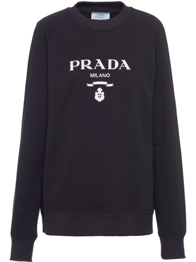 Prada Logo-print Cotton Sweatshirt In Black | ModeSens