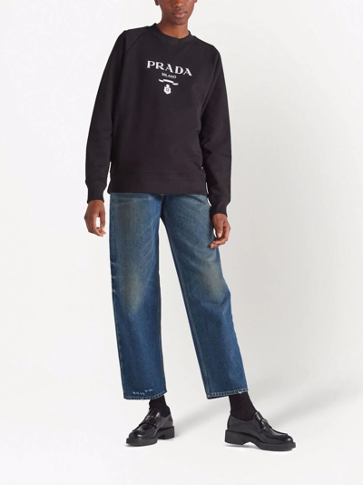 Shop Prada Logo-print Cotton Sweatshirt In Black