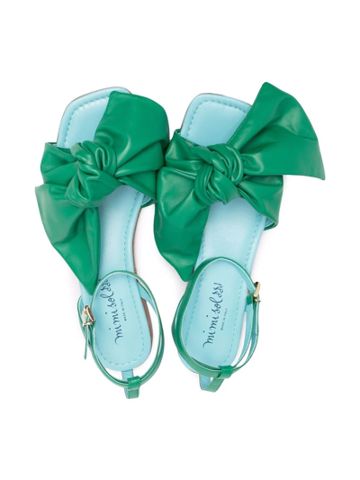 Shop Mi Mi Sol Teen Bow-embellished Flat Sandals In Green