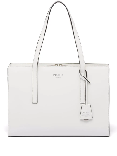 Shop Prada Large Re-edition 1995 Leather Handbag In White