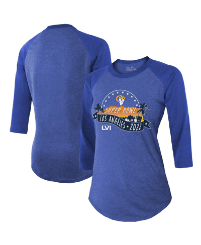 Majestic Threads Heathered Royal Los Angeles Rams Super Bowl Lvi Bound Hollywood Tri-blend 3/4-sleev In Heathered Royal