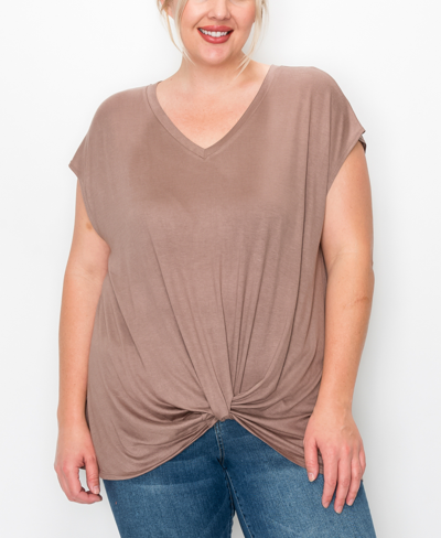 Shop Coin Plus Size V-neck Twist Front Top In Toffee