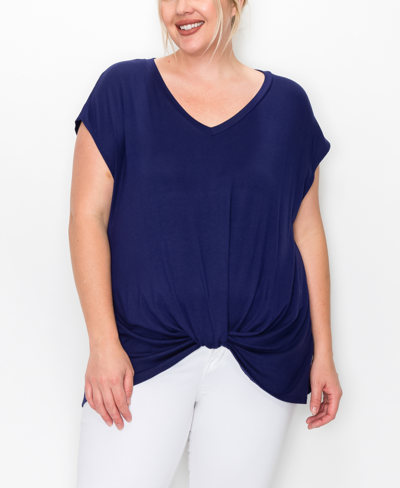 Shop Coin Plus Size V-neck Twist Front Top In Navy Vibrant