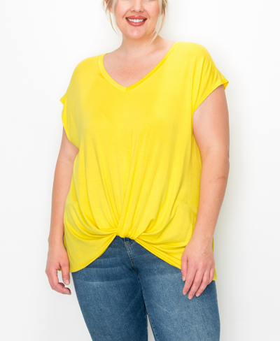 Shop Coin Plus Size V-neck Twist Front Top In Bright Yellow