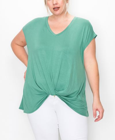 Shop Coin Plus Size V-neck Twist Front Top In Dusty Green