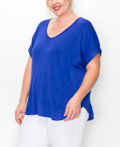 Shop Coin Plus Size V-neck Rolled Sleeve Top In Royal