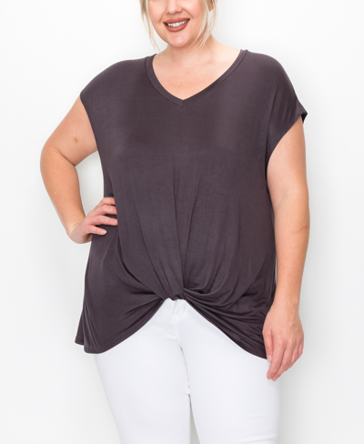 Shop Coin Plus Size V-neck Twist Front Top In Charcoal