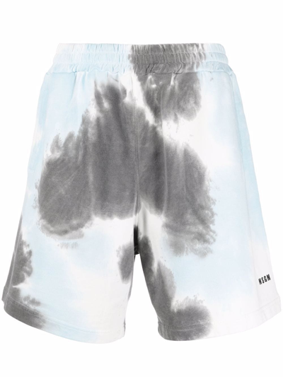 Shop Msgm Tie-dye Print Track Shorts In Blue