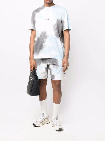 Shop Msgm Tie-dye Print Track Shorts In Blue