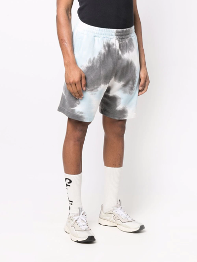 Shop Msgm Tie-dye Print Track Shorts In Blue