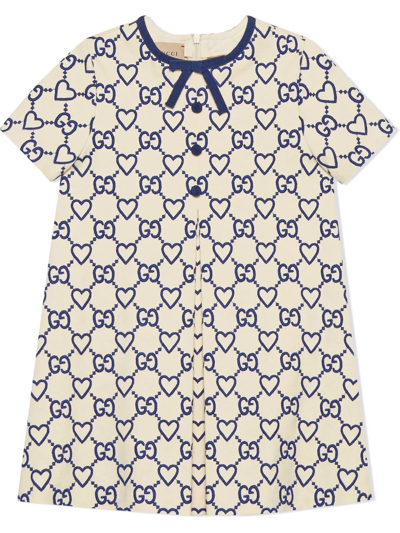 Shop Gucci Gg Logo-print Short-sleeved Dress In Neutrals