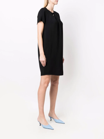 Shop Lanvin Gathered-detail Short-sleeve Dress In Black