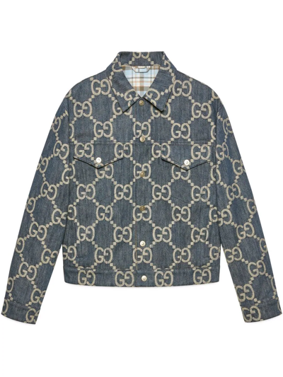 Shop Gucci Interlocking G Pattern Denim Jacket In Blue