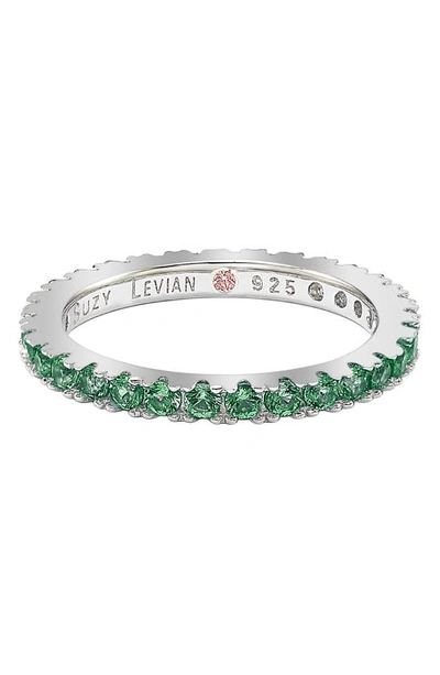 Shop Suzy Levian Sterling Silver Green Cz Eternity Band Ring