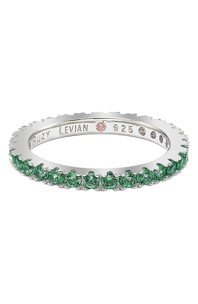 Suzy Levian Sterling Silver Green Cz Eternity Band Ring In Green