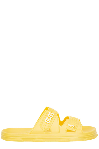Shop Gcds Open Toe Logo Detailed Slides In Yellow