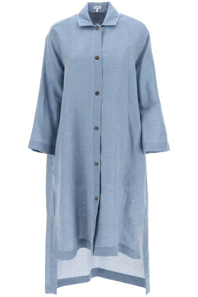 Shop Loewe Tunic Dress In Chambray In Light Blue