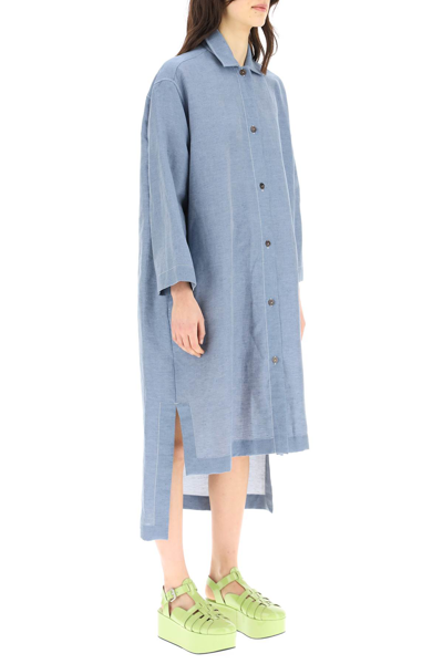Shop Loewe Tunic Dress In Chambray In Light Blue