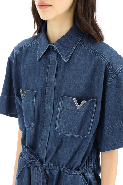 Shop Valentino Short Jumpsuit In Chambray Denim In Blue