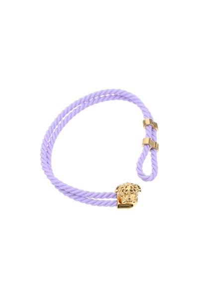 Shop Versace Rubber Medusa Woven Bracelet In Purple