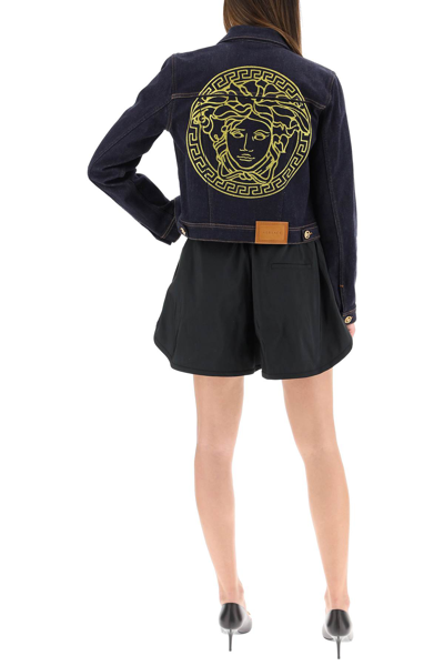 Shop Versace Medusa Denim Jacket In Blue,gold