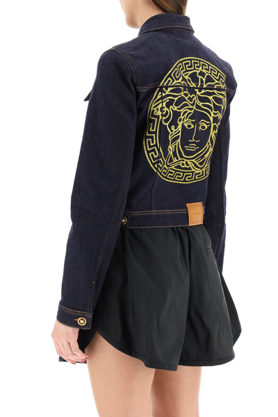 Shop Versace Medusa Denim Jacket In Blue,gold