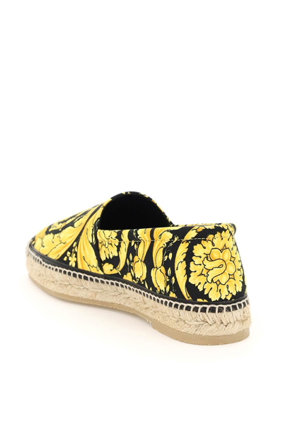 Shop Versace Barocco Print Canvas Espadrillas In Yellow,black