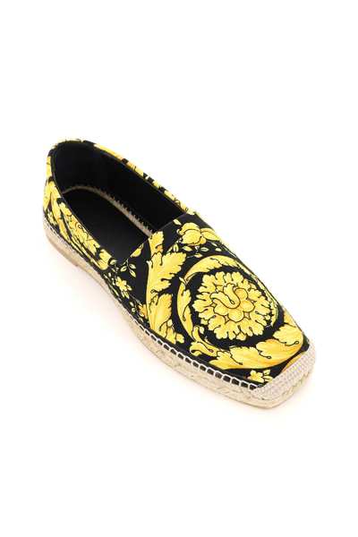 Shop Versace Barocco Print Canvas Espadrillas In Yellow,black